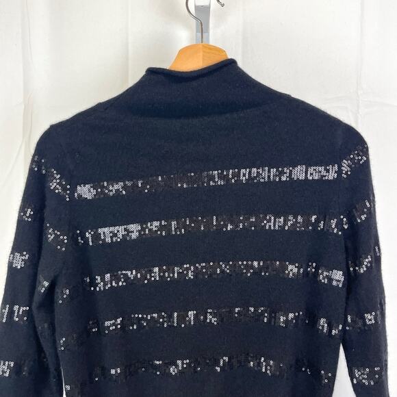 WHITE + WARREN 100% Cashmere Sequin Stripe Sweater Mock Neck Black Size XS - Picture 6 of 10